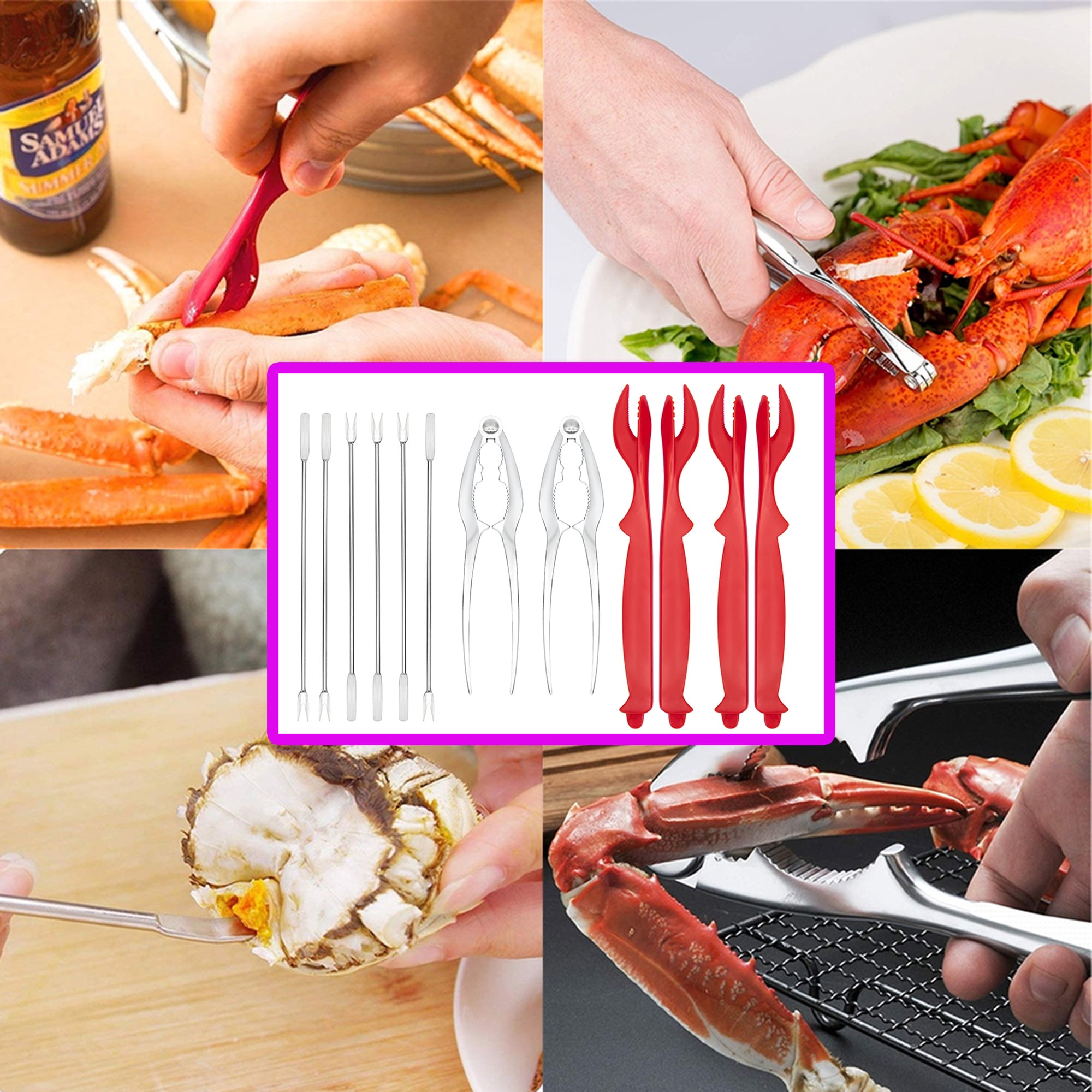 Seafood Oyster Knife-Mallet-Crab Cracker-Fork-Skewer-Corn Holder-Lemon Squeezer 