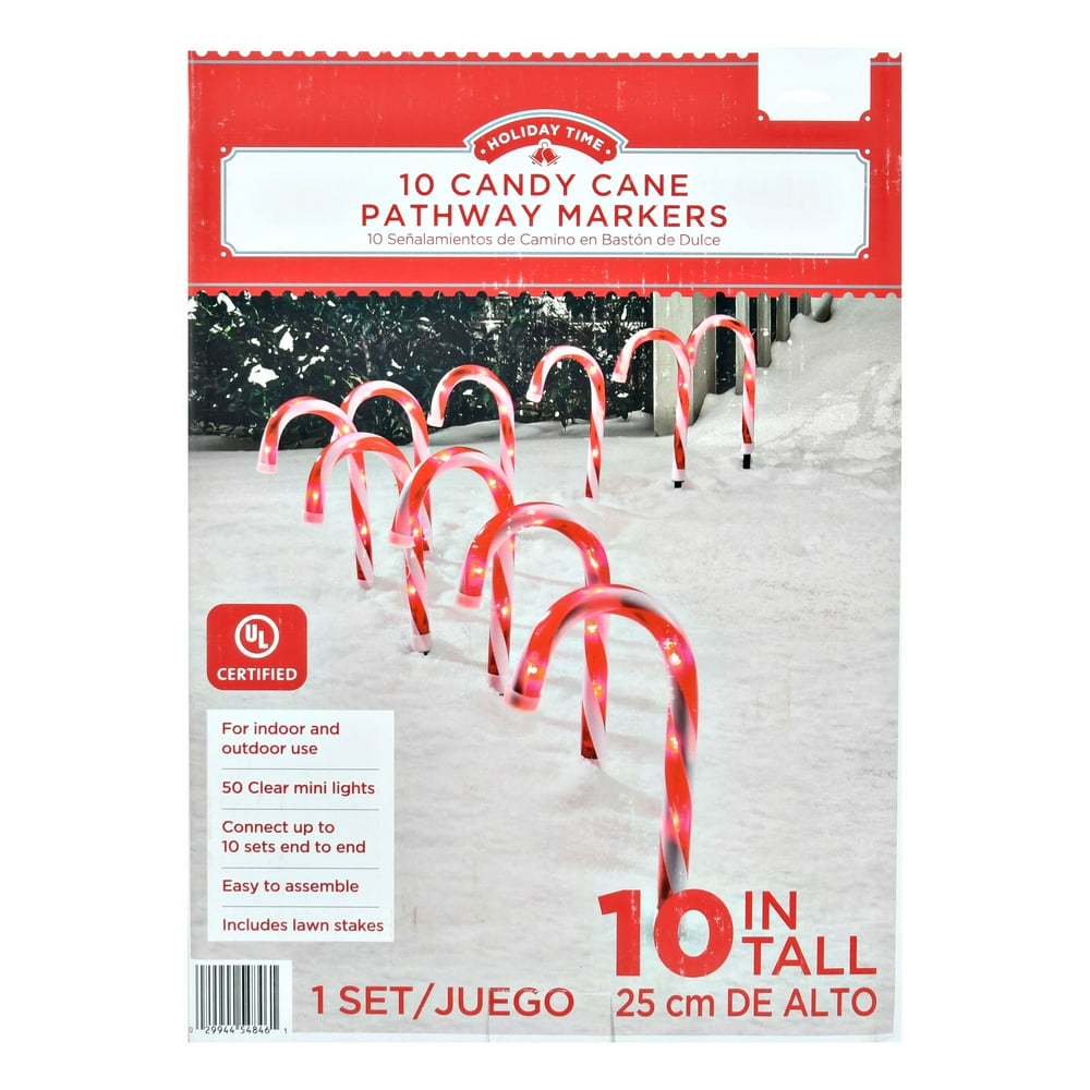 Holiday Time 10 Candy Cane Path Lights with 50 Clear Lights Walmart