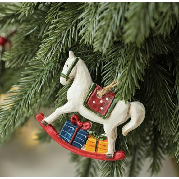 Christmas Tree Decorations, Rocking Horse Pendant With Gift Boxes Hanging Ornament For holiday and home Scene Layout Party Christmas Decor Small Pendants