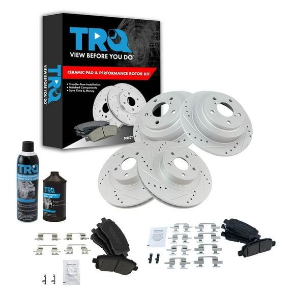 TRQ Front & Rear Performance Rotor & Ceramic Brake Pad Kit w/Chemicals BKA16458