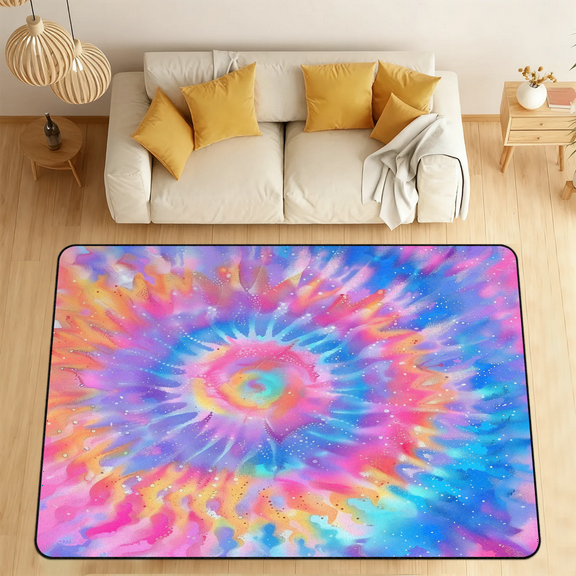 CURLYOOT Pink And Purple Tie Dye Marble Area Rugs for Living Room Bedroom, 4' 10" x 6' 8" Washable Rug, Floor Carpet with Non Slip Backing for Dining Room Indoor