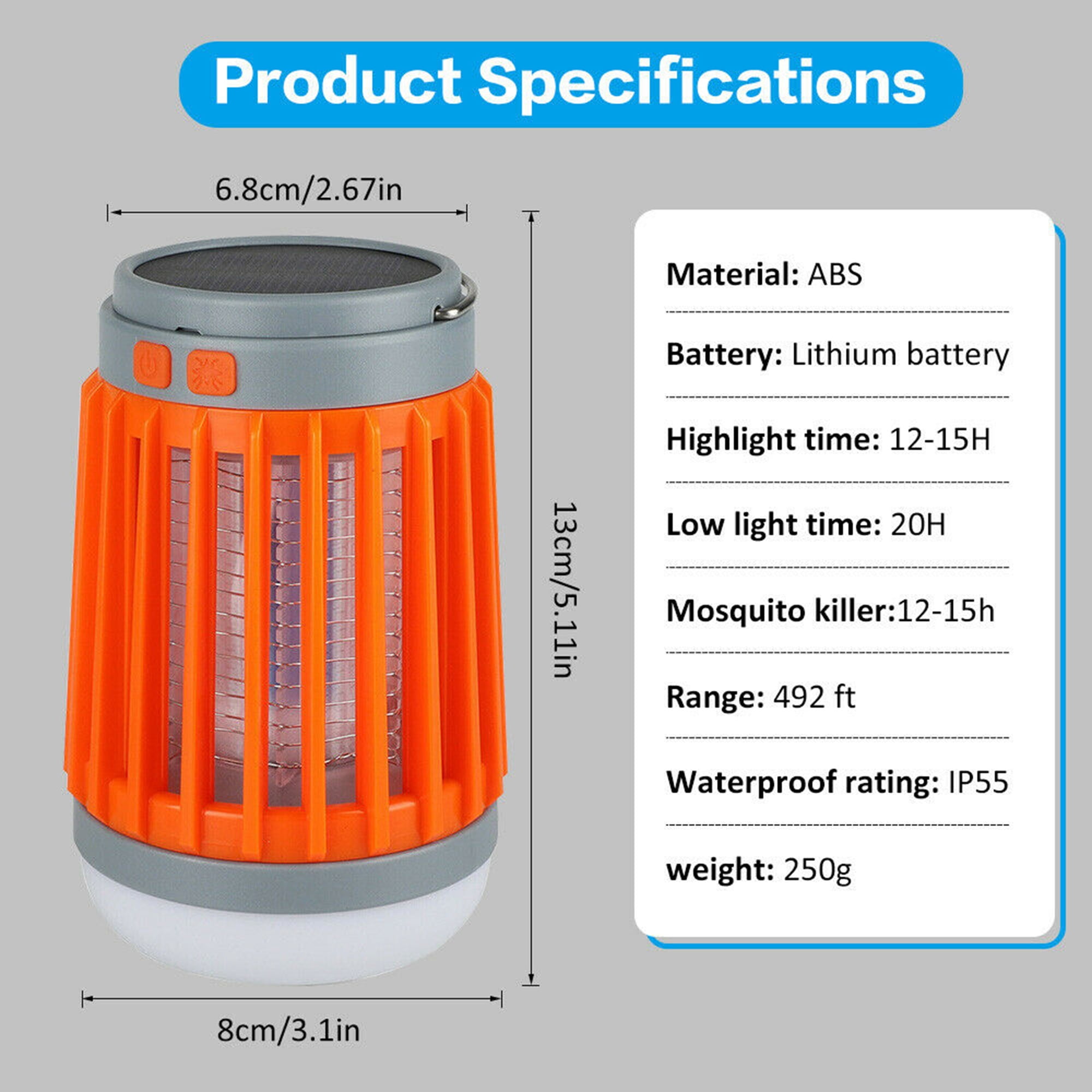 Aling Indoor & Outdoor Rechargeable Mosquito Killer Lamp, Orange