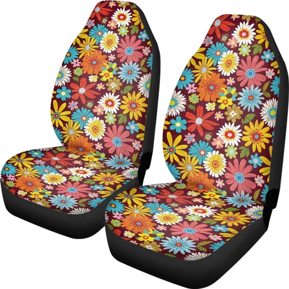 XYZCANDO Car Seat Covers 2 Pack Car Seat Covers Front Seats Front Seat Cover Anti-Slip Auto Accessories SUV Truck, Daisy Pattern