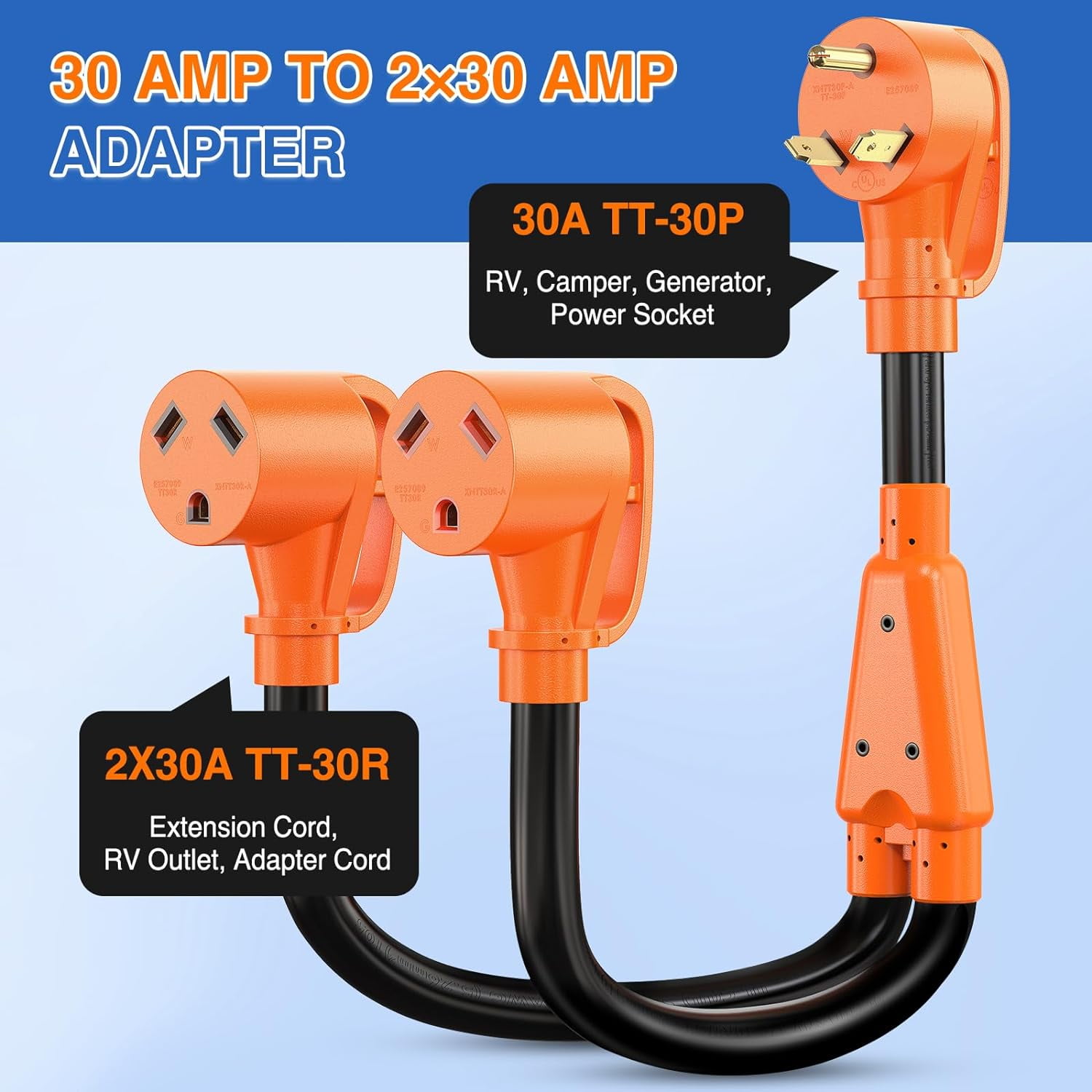 Nilight 30 Amp RV Y Splitter Adapter Cord, TT-30P Male to Dual TT-30R Female, 10 AWG Heavy Duty Pure Copper Cable for RV Camper Generator
