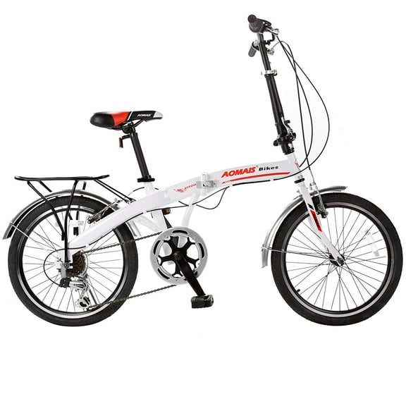 Uenjoy 20" Folding Bike Foldable Mountain Bike Shimano 6 Speed Bicycle,White