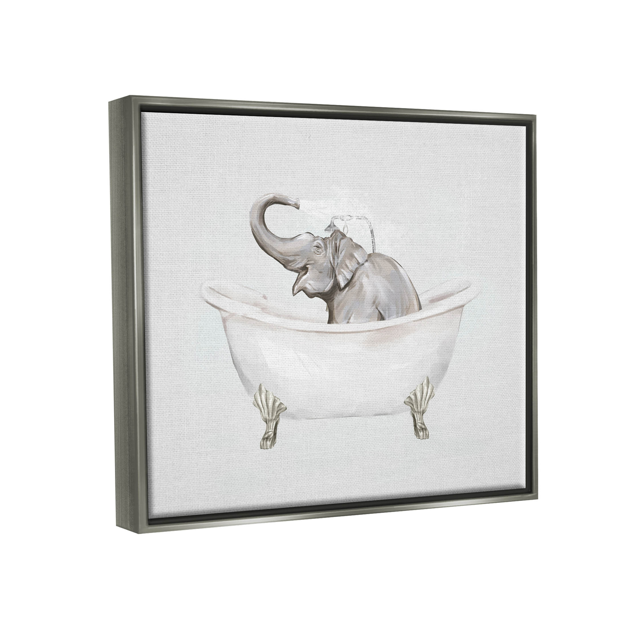 Happy Elephant Splashing Bathtub Animals & Insects Graphic Art Luster Gray Framed Art Print Wall Art