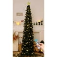 thumbnail image 1 of HMASYO 6 FT Pop Up Christmas Tree with 100 LED Lights & Remote, Black Christmas Tinsel Tree, Collapsible Artificial Pencil Tree for Home Office Party Decor, USB Powered Timer Lights, Easy Assembly, 1 of 8
