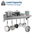thumbnail image 4 of Faitaliicy 2 Pack Stainless Steel Wall Mount Shelf With Hooks Metal Multifunctional Storage Rack With Backplash NSF Kitchen Commercial Floating Shelving For Hanging Pots Pans Cookware Garage Laundry, 4 of 6