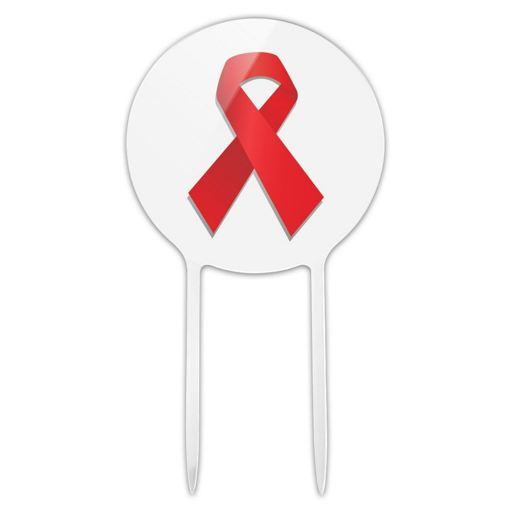 Acrylic Red Awareness Ribbon Drug Free HIV AIDS Cake Topper Party ...