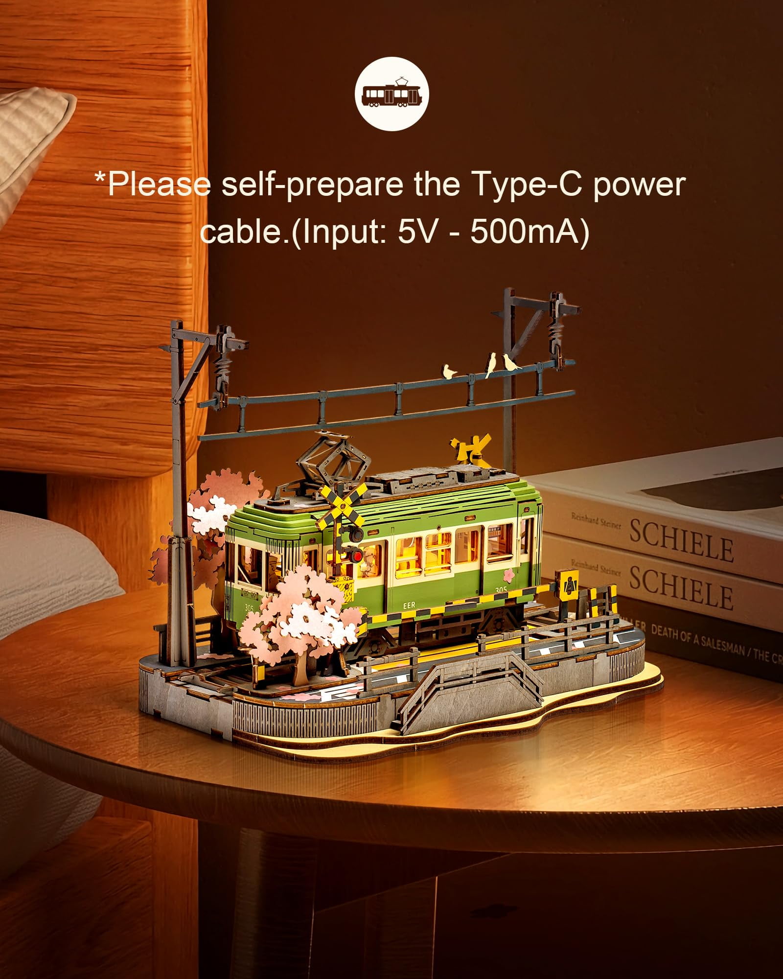 Rolife 3D Puzzle Wooden Jigsaw Car Toy DIY Model Kit for Adults, Building Toy with LED Light Diorama Tram Hobby for Kids Brain Teaser (Sakura Journey)
