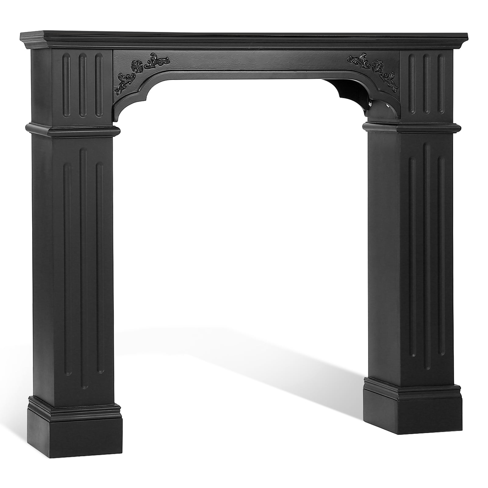 OUINCH 43.3" Fireplace Mantel, Freestanding Fireplace Surround with Leg for Electric Fireplaces, MDF Mantel Surround with Shelf for Living Room with Decorative Pattern, Anti-Tipping & Waterproof