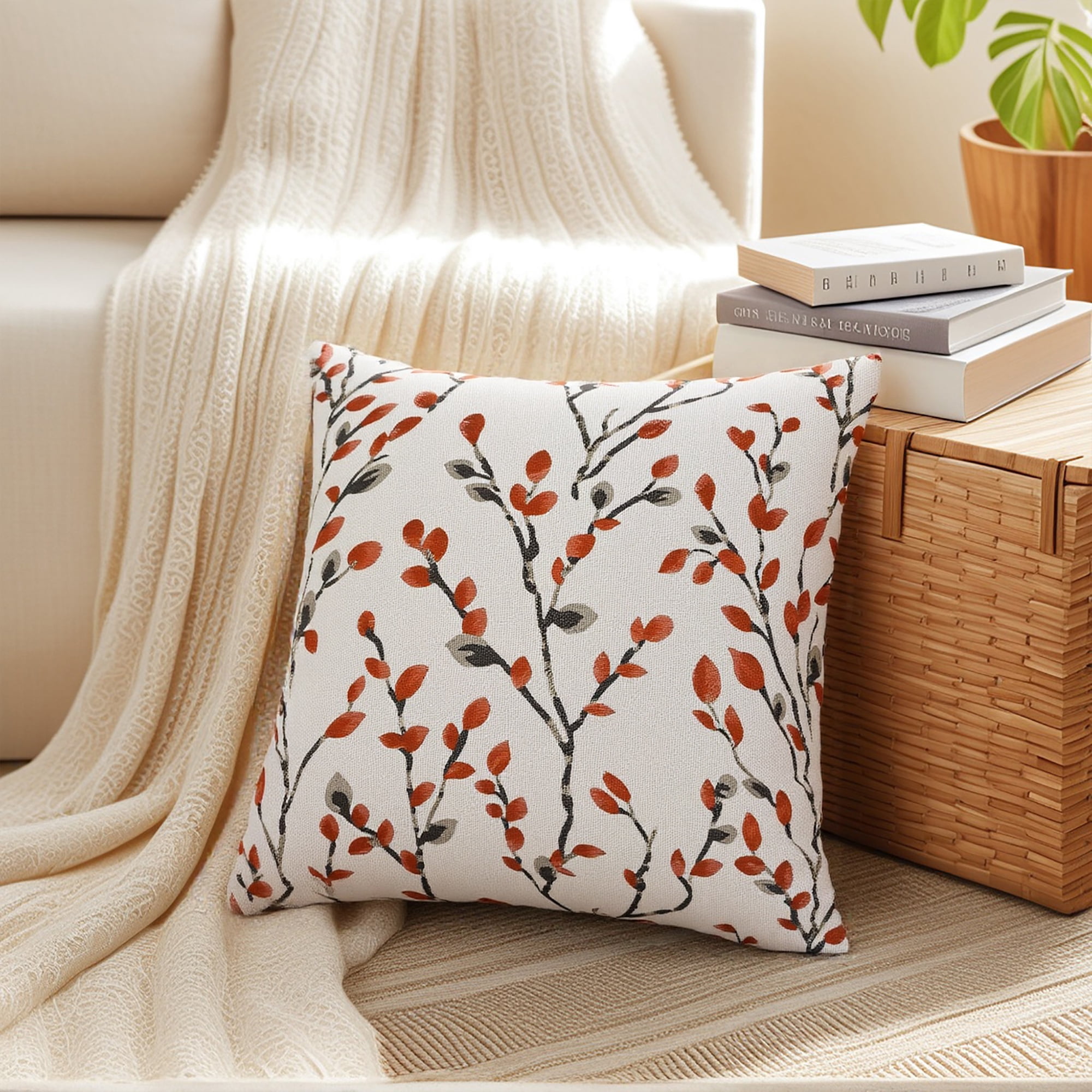 Unique Bargains 4 Pcs Soft Throw Pillow Cases 18 x 18 Inch Orange Flower/Dark Blue
