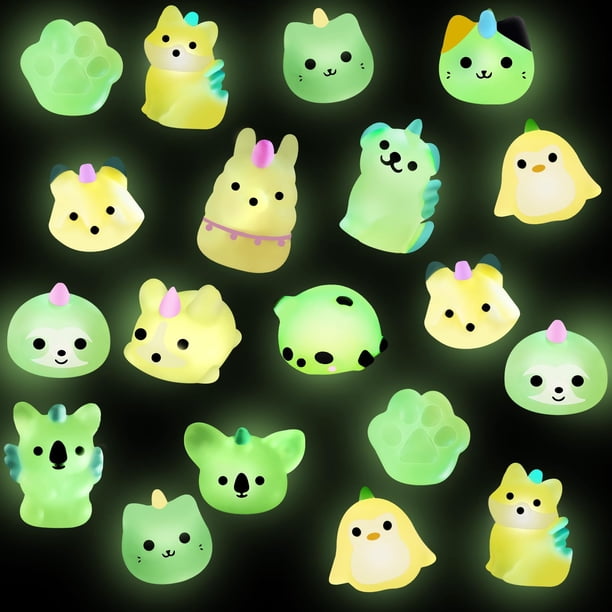 Outee 20 Piezas Mochi Juguetes Animales Kawaii con Caja de Regalo Brillan en la Oscuridad Lindo Juguete para aliviar el estrés Favores de Fiesta de cumpleaños para niños niñas y niños