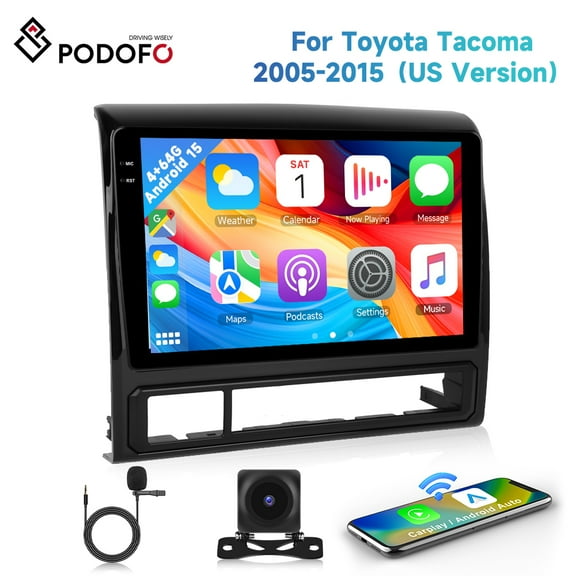 Podofo [4 64GB] Android 15 Car Stereo for Toyota Tacoma 2005-2015 with Wireless Carplay/Android Auto, 9 Inch HD Touchscreen Car Radio with GPS WiFi Bluetooth FM/RDS EQ SWC