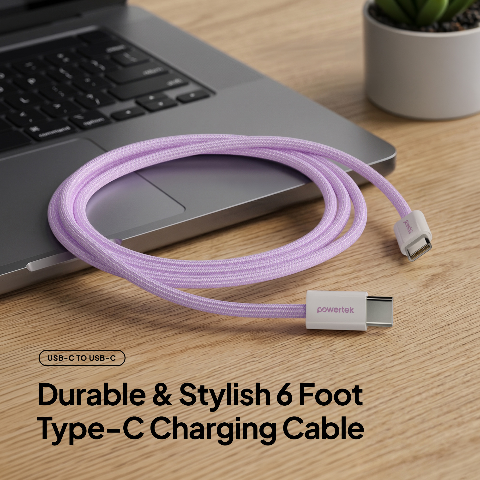 Liquipel Powertek 60W USB-C Cable, 6ft Braided Purple photo 2