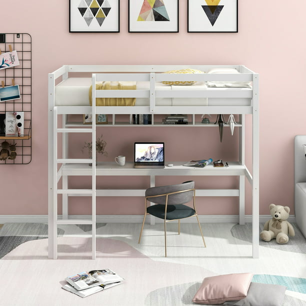 Loft Bed With Convenient Desk Shelves, Loft Bed With Entertainment Center