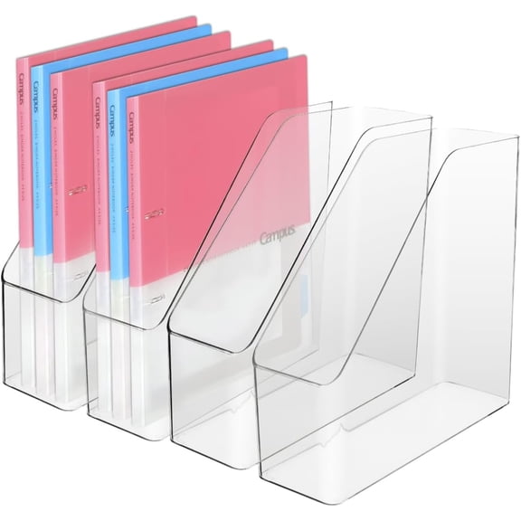 IBEQUEM 4Pcs Clear Acrylic Magazine File Holder,  Vertical File Folder  Acrylic Magazine Holder, Desk Document Sorter Organizer for Home Office  Work