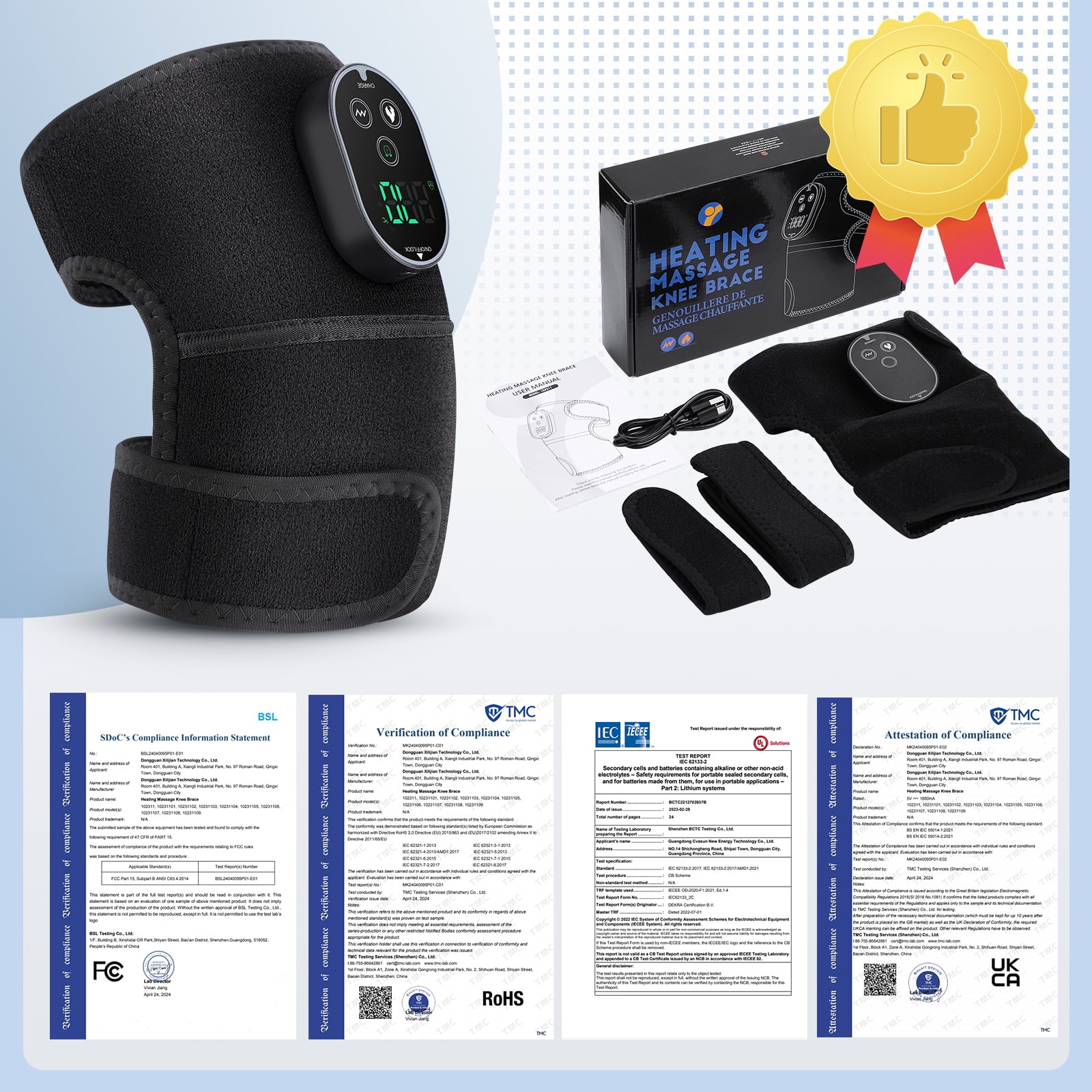 Flaremore 1PC Heated Knee Massager,Cordless Heated Knee Brace Wrap with Massager for Knee,Knee Shoulder Elbow 3-in-1 Heating Vibration Massager,6 Adjustable Heat and 3 Intensities, Black