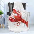 thumbnail image 4 of Lobster Soft Flannel Fleece Blanket, Watercolor Effect Crustacean Image Mediterranean Sea Food Cuisine Concept, Cozy Plush for Indoor and Outdoor Use, 50" x 60", White and Vermilion, by Ambesonne, 4 of 5