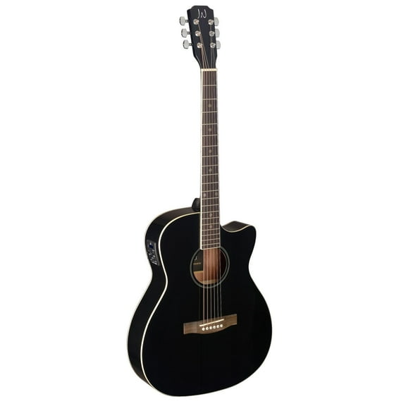 JN Guitars Thin Body Acoustic-Electric Auditorium Guitar - Black - BES-ACE BK