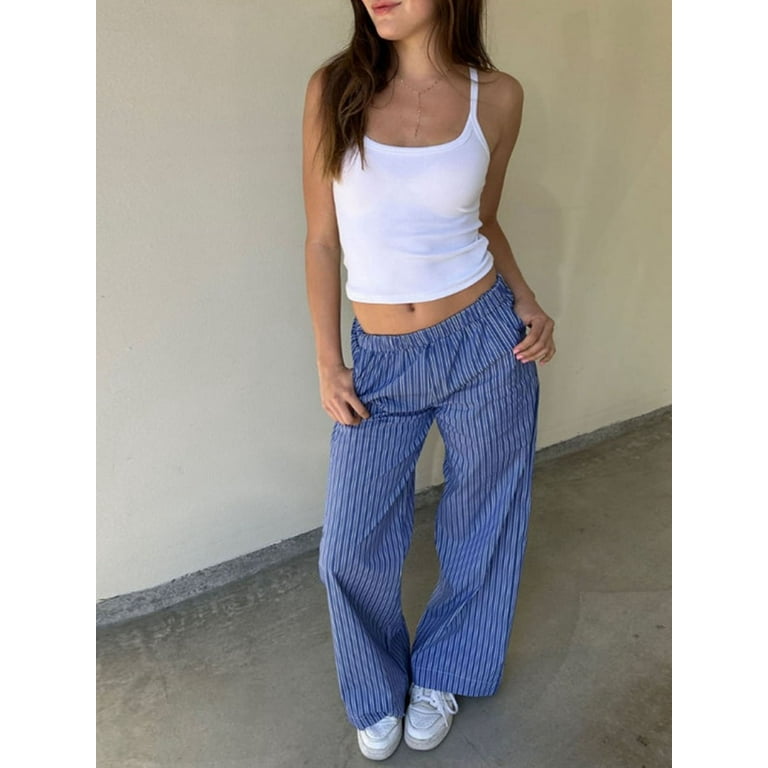 Y2K Striped Low Waist Wide Leg Pants Women Old Money Style Y2K Striped Low Waist Wide Leg Pants Women Old Money Style