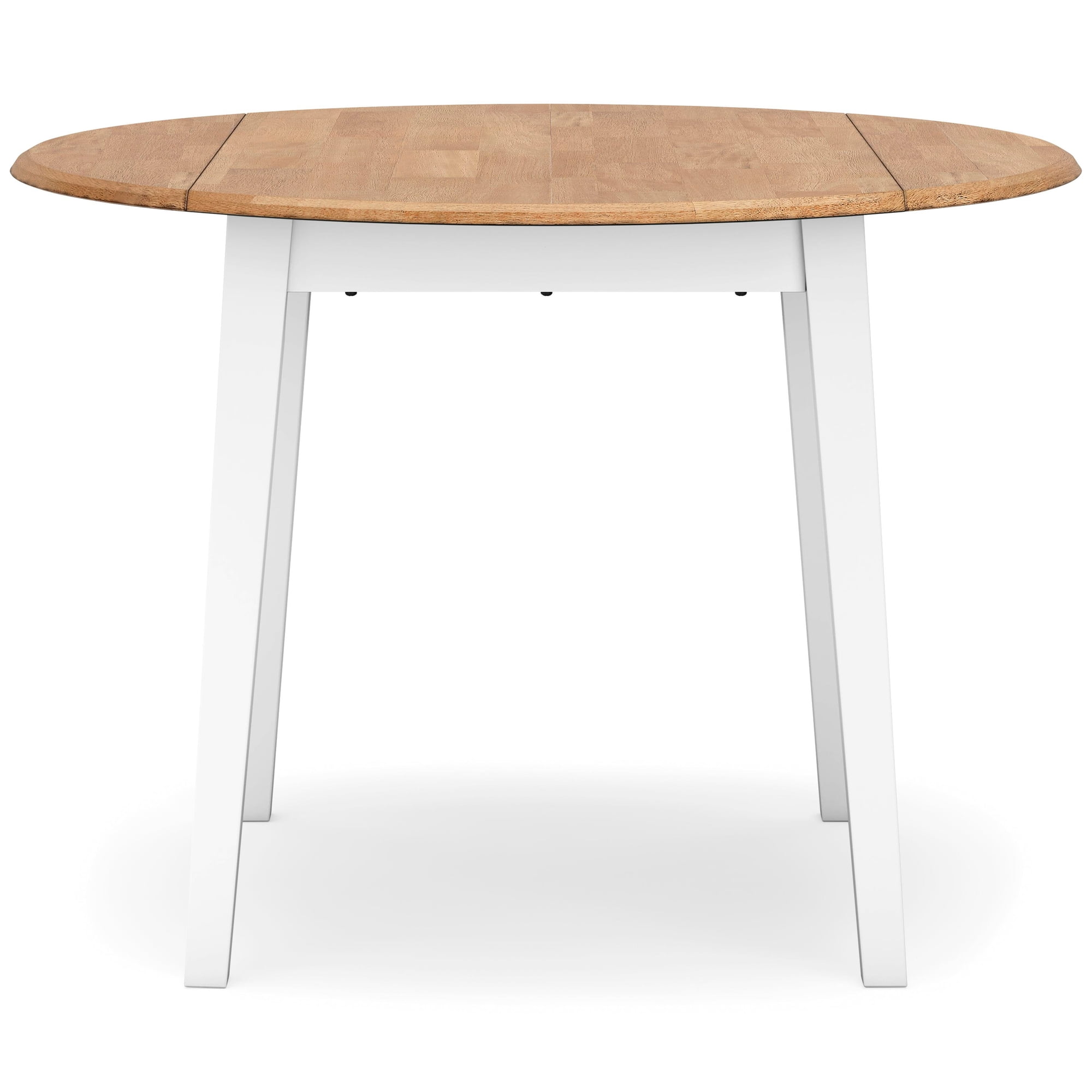 Signature Design by Ashley Gesthaven Round Drop Leaf Dining Table – Natural Wood & White Base, Space-Saving, Contemporary Kitchen & Dining Room Table