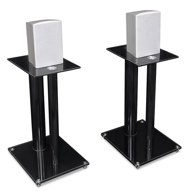 MountIt! Premium Aluminum Glass Speaker Stands Set of Two Black