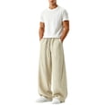 thumbnail image 5 of CLOISE Wide Leg Pants for Men with Pockets Big and Tall Breathable Mid Waist Long Pants Elastic Waist Solid Baggy Vacation Outfits Beige 3XL, 5 of 7