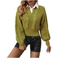 thumbnail image 5 of UYISJ Womens Sweaters Fall Cable Knit Long Sleeve V Neck Oversized Sweater Chunky Pullover Solid Color Loose Outfits Green XL, 5 of 5