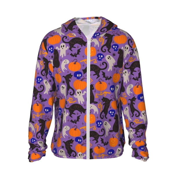 Fotbe Halloween Black Cats Chaqueta con Protección Solar UPF 50+ para Hombre y Mujer, Camisa con Capucha y Bolsillos-Medium