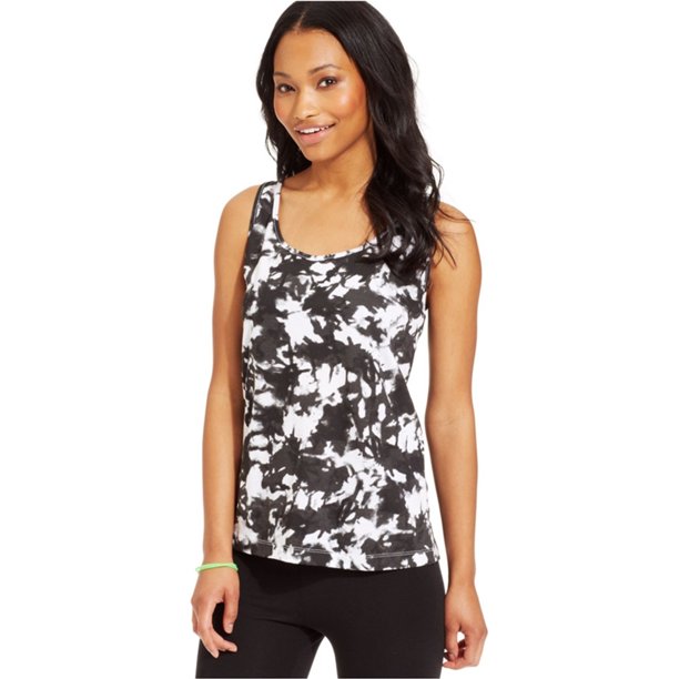 Material Girl - Camiseta sin mangas con estampado de teñido anudado para mujer, negro, mediano Material Girl Camiseta sin mangas