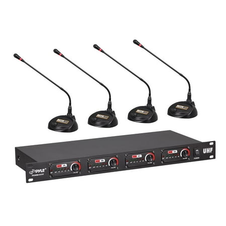 Pyle PDWM4650 - Rack Mount 4-Channel Desktop Conference UHF Wireless Microphone System
