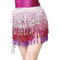 Sequined Fringed 4-Layers Drawstring Closure Belly Dance Waist Chain Skirt Hip Scarf Latin Skirt,multicolor