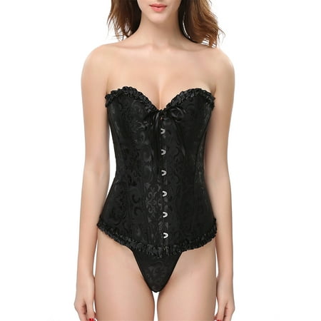 

Nokpsedcb Women Corset Floral Lace up Corset Satin Bustier Bodyshaper Trim Tops