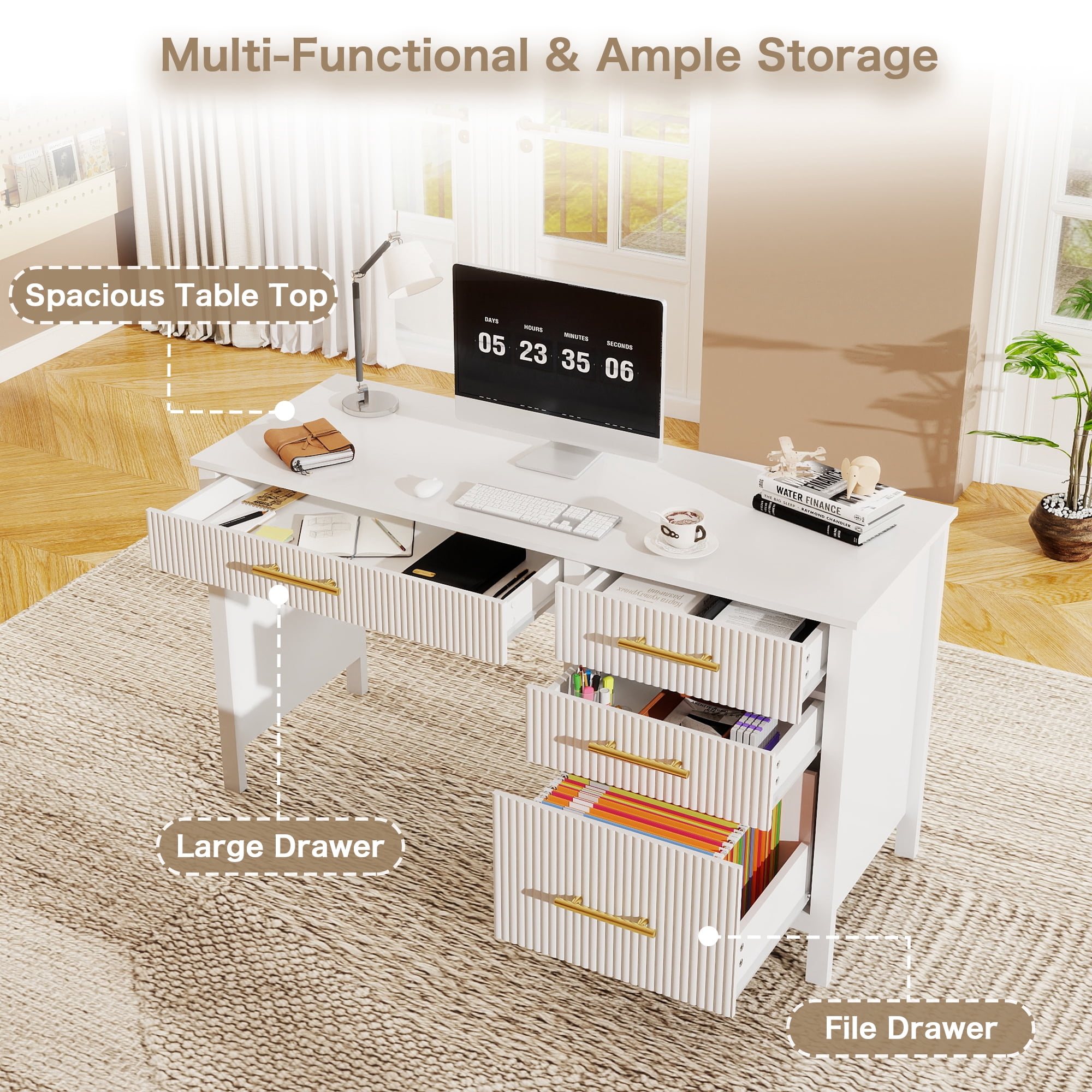53.5" Executive Desk with Drawers, Home Office Desk with File Cabinet,Computer Desk Writing Workspace for Work Study