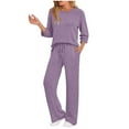 thumbnail image 2 of Fnooota Womens Two Piece Set, 3/4 Sleeve Stretchy Knitted Womens Outfits Tops and Pants Sets Purple Size M, 2 of 8