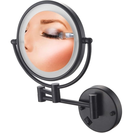 Wall Mount Makeup Mirror with Lights and Magnification 7X 8 Inch Double-Sided Swivel Wall Mounted Makeup Mirror Two Side 360 Swivel Cosmetic Face Extendable Vanity Mirrors