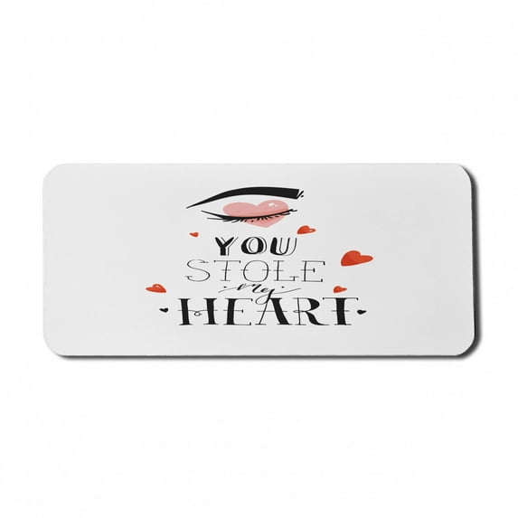 Saying Computer Mouse Pad, You Stole My Heart Lettering with Closed Woman Eye and Brow, Rectangle Non-Slip Rubber Mousepad X-Large, 35" x 15" Gaming Size, Charcoal Grey Vermilion, by Ambesonne