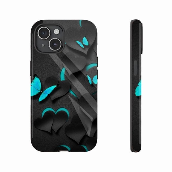 Elegant Butterfly Heart Design Fashionable Women’s iPhone Case with Shockproof Clear Back – Compatible with iPhone 11/12/13/14/15/16 (Pro Max/Plus)