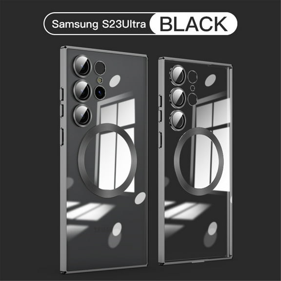 Magnetic Clear Case for Samsung Galaxy S23 Ultra Compatible with MagSafe, Ultra Slim Soft TPU with Lens Film Case with Magnetic Back, [Anti-Yellowing] Crystal Clear for S23 Ultra, Black