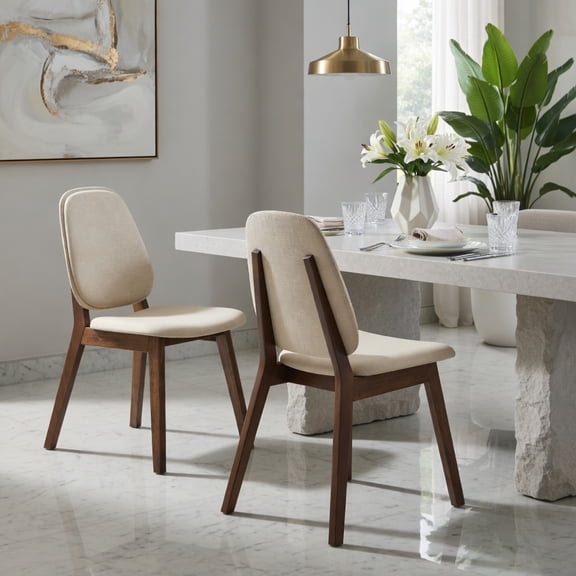 Demi Bonn Wooden Dining Chair Set of 2, PU Leather Upholstered Armchair, Solid Wood Frame, Brown
