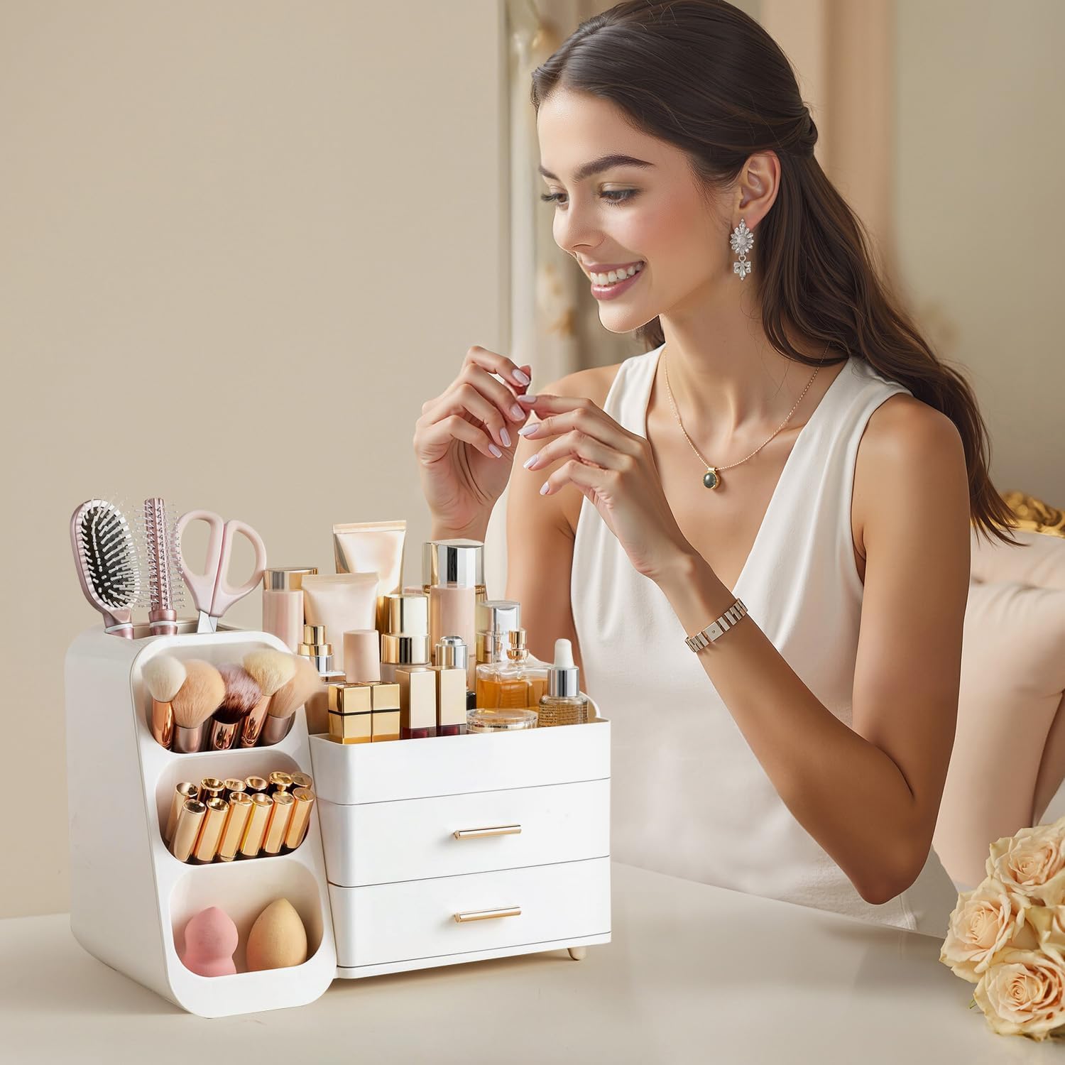 HBlife Makeup Organizer with Brush Holder, White photo 5
