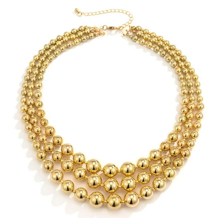 DESIGNICE 2026 New Punk Layered Chunky Bead Ball Chain Collar Choker Necklace Set Hip Hop Bib Statement Necklace for Women Friend Stacking Wedding Jewelry Christmas Gift