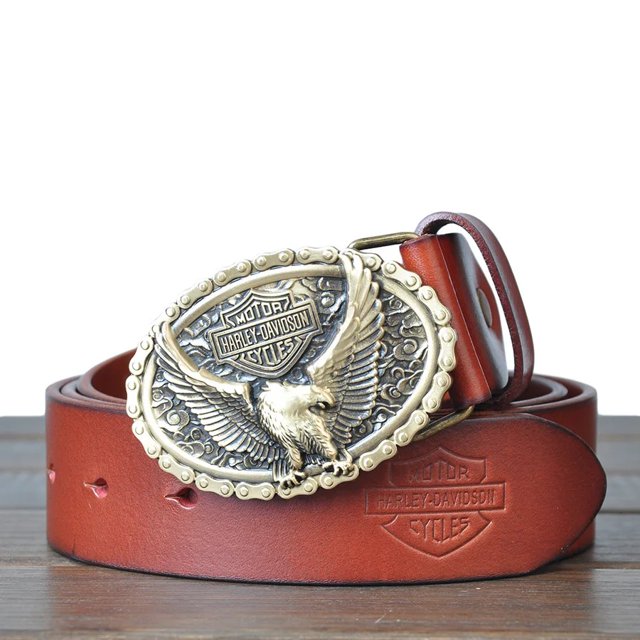 Cinturón de cuero genuino con hebilla de cobre puro para hombre, capa superior de piel de vaca, cinturón de cintura para motocicleta de Hip Hop, accesorio informal de moda