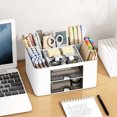 thumbnail image 2 of Desk Organizer With 2 Drawer Multi Functional Pencil For Desk, 7-Compartment Plastic Desktop Caddy, 7.67 x 5.51 x 3.93 in, No-Assembly Storage Box for Office, Study, Home, 2 of 6