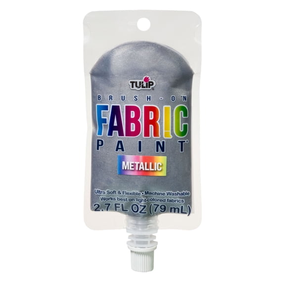 Tulip Brush-On Fabric Paint, Metallic Silver 2.7 fl oz Pouch, Dries Soft and Permanent