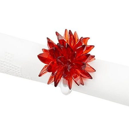 

Fennco Styles Crystal Design Collection Napkin Ring - Set of 4 (Red Crystal Flower)
