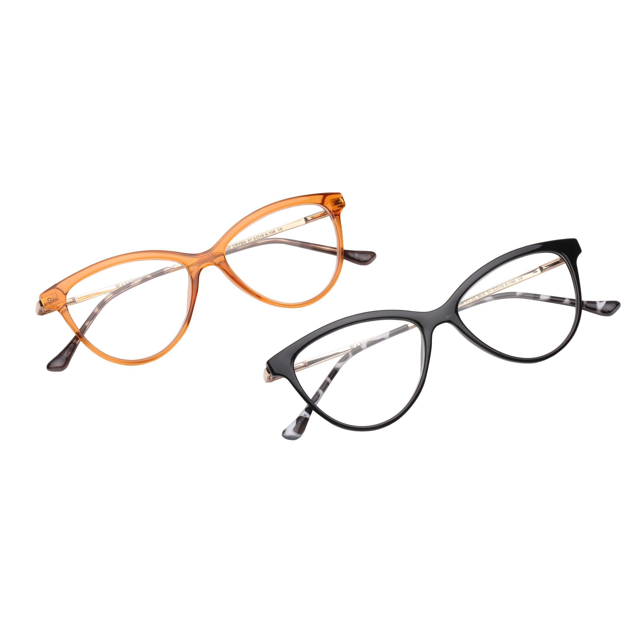 (2 pack) Rz by Rachel Zoe Womens Cateye Reading Glasses with Case, Black/Crystal Brown, Tabitha +1.50