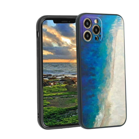 Compatible with iPhone 12 Pro Phone Case, Blue-Sea-Shore Case Men Women, Flexible Silicone Shockproof Case for iPhone 12 Pro