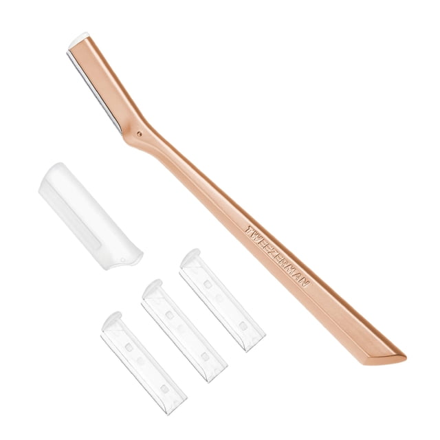 Maquinilla de afeitar facial Tweezerman, oro rosa, reutilizable con cuchillas recargables